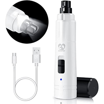 Casfuy Dog Nail Grinder with LED Light - Upgraded 2-Speed Electric Pet Nail Trimmer Powerful Painless Paws Grooming & Smoothing for Small Medium Large Dogs & Cats (White) - color: White