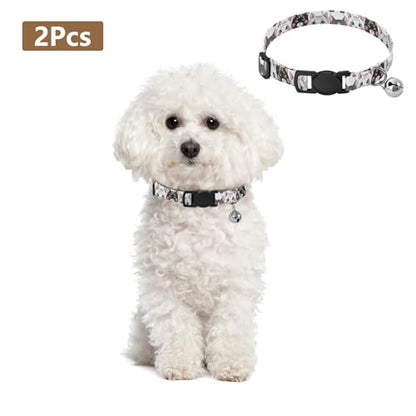 2 Pack Kitten Collar Cute Cat Black White Dog Collar with Bell, Adjustable Length 10.6" to 17.1" - color: Cute Cat Black White