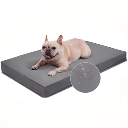 Vonabem Outdoor Waterproof Dog Bed Washable, Medium Crate Pad 30 inch, Wipeable Leather Puppy Bed with Removable Cover Reversible, Foam Durable Anti-Slip Pet Kennel Pads 29"x18" Grey - color: Grey, size: M(29x18x3)