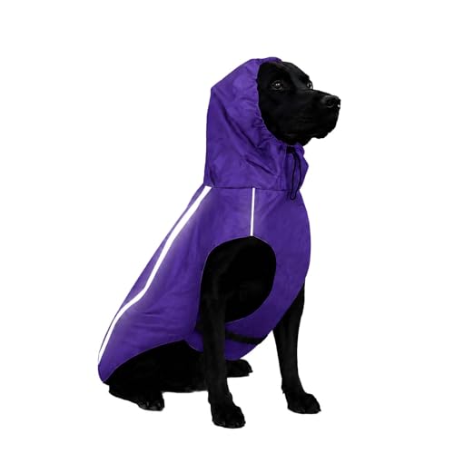 Dog Raincoat with Reflective Strip Hoodie, Waterproof Dog Raincoats, Adjustable Lightweight Hooded Poncho Dog Rain Jacket, Snowproof Windproof Clothes, Dog Raincoat for Large Dogs - color: Purple, size: L
