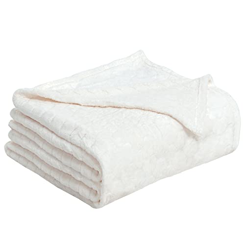 TOONOW Fleece Blanket Fuzzy Plush Throw Blanket 50" x 60", Super Soft Fluffy Bed Blanket Geometric Pattern Comfy Microfiber Flannel Blankets for Couch, Bed, Sofa, Cream White - color: Cream White, size: Throw-50" x 60"