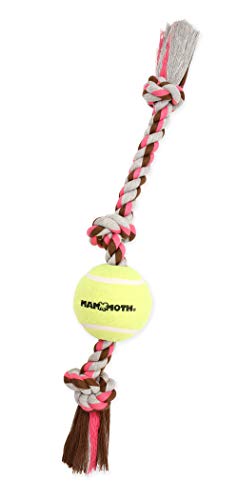 Mammoth Flossy Chews Color 3 Knot Tug w/Large Tennis Ball – Premium Cotton-Poly Tug Toy for Dogs – Interactive Dog Tug Toy – Rope Dog Toy with Tennis Ball for Large Dogs - 24” - size: Large (24 in), style: 3 Knot Rope Tug with Tennis Ball
