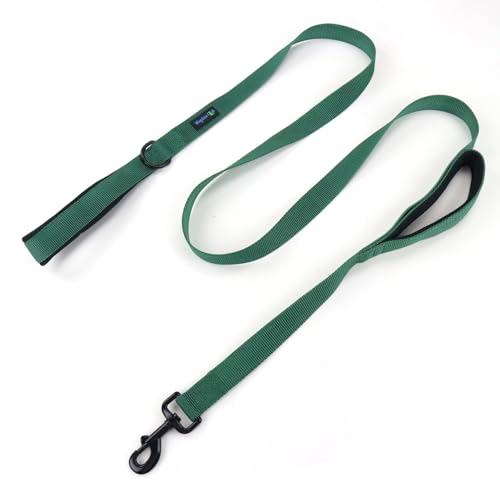 Wagtime Club Double Handle Dog Leash, 6ft Long Heavy Duty Dog Leash with Paded Traffic Handles for Extral Control and Training, Dual Handles Leads, Large Medium Small Dogs (Hunter Green) - color: Hunter Green