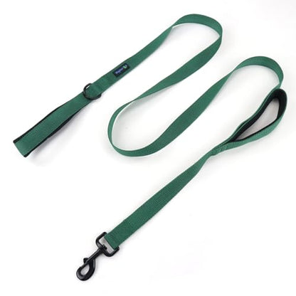 Wagtime Club Double Handle Dog Leash, 6ft Long Heavy Duty Dog Leash with Paded Traffic Handles for Extral Control and Training, Dual Handles Leads, Large Medium Small Dogs (Hunter Green) - color: Hunter Green