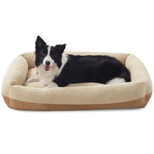 Dog Bed Large Sized Dogs, Washable Comfy Fluffy Medium Dog Bed, Removable Zipper Cover Machine Wash, Soft Orthopedic Bed Durable Pet Cuddler with Anti-Slip Bottom, 36"x27"x8",Beige - color: Beige, size: L(36''x27''x8'')