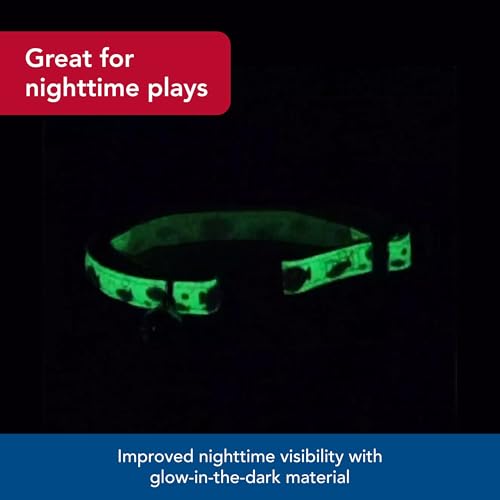 Coastal Pet - Safe Cat Glow in the Dark Adjustable Breakaway Collar - Glowing Blue Fish Print - 3/8” x 8"-12”