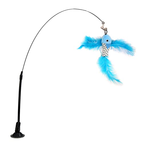 VINGVO Suction Cup Cat Toys for Indoor Cats, Cat Toy Handheld Teaser Wand Toy Interactive Cat Toy Hanging Door Kitten Toys for Kitty Kitten Scratching Exercise Indoor (Blue - size: Blue Flying Fish