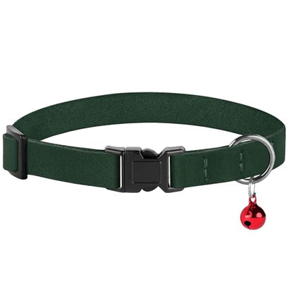 Breakaway Cat Collar Leather with Removable Bell - 13 Colors Available - Soft Adjustable Girl Boy Safety Lightweight Pet Kitten Collars Pink Brown Blue Green Red Orange Black (Emerald) - color: Emerald