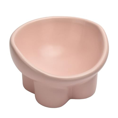 Ceramic Raised Cat Bowl,Elevated Tilted Anti Vomit Cat Bowls for Indoor Cats Whisker Friendly Pet Feeder for Food and Water,Cute Tilted Dish for Flat Faced Cats,Puppies - color: Pink