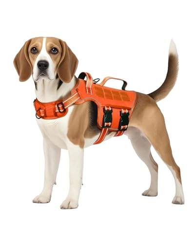 Tactical Dog Harness Medium Sized, Heavy Duty No Pull Dog Harness with Handle, Easy On and Off Service Dog Vest with Molle System, Reflective Pet Vest for Walking Hiking Training - color: Orange, size: M(Neck:17-23",Chest:22-32"),35-50 lbs