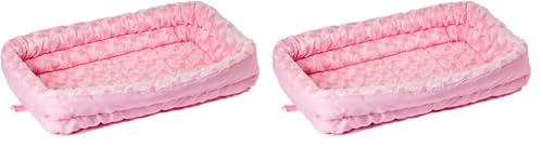 MidWest Homes for Pets Double Bolster Pet Bed | Pink 18-Inch Dog Bed Ideal for Small Breeds & Fits 18-Inch Long Dog Crates (Pack of 2) - color: Pink Plush, size: 17.3"L x 11.3"W x 3.5"Th (Pack of 2)