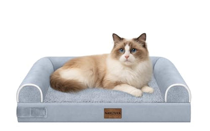Small Dog Bed Orthopedic Washable: Beds Bolster Small Sized Dogs Cats Bed Egg Crate Foam Couch Sofa Waterproof with Removable Cover - color: Light Grey, size: 20.0"l X 14.0"w X 5.5"th
