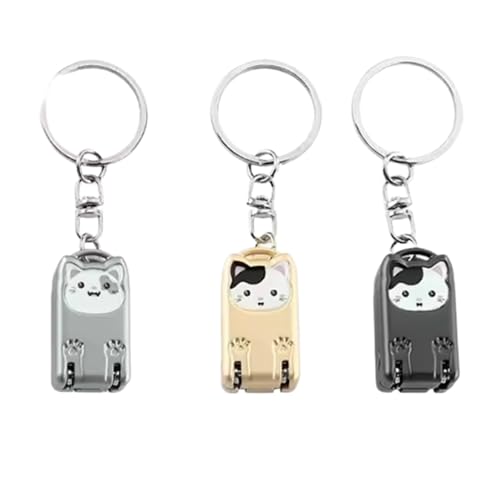 Mini Nail Clippers Keychain, Cute Cat Nail Clipper, Small Foldable Portable Travel Size, Cutie Kitten, Compact Pocket Folding Nail Cutter Keyring (Gunmetal) - color: Gunmetal