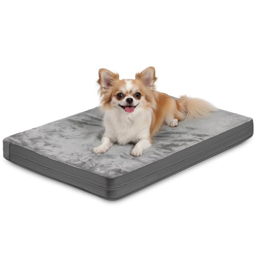 Waterproof Small Dog Bed Crate Pad 24 inch, Outdoor Washable Puppy Bed Orthopedic with Removable Cover Reversible, Foam Cat Bed Kennel Pad 23" x17, Durable Anti-Slip Bottom, Gray - color: Grey, size: S(23x17x3)