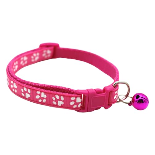 Breakaway Cat Collar with Bell, Safety Buckle Claw Print Design, Adjustable Lightweight Polyester Kitten Collar, Comfort Fit for Small Cats Indoor Outdoor Use (One Pack) (Rose red) - color: Rose red
