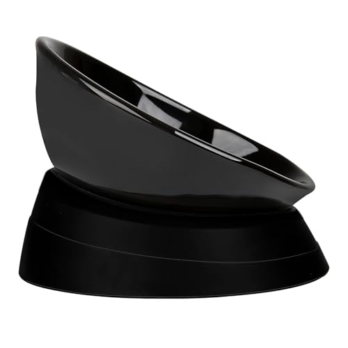 Bulldog Bowl Anti-Slip Dog Cat Dish Detachable Ceramic Dog Bowl Pet Sterile Tilted Pet Feeder Slope Base (Black Ceramic, 2 Cup) - color: Black(Black Ceramic Bowl), size: 2 Cup ( Small/Medium Dog )