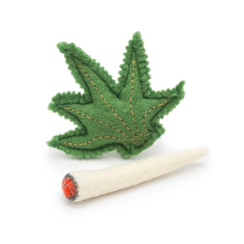 Glaciart One Catnip Joint & Leaf Cat Toy Set | Crack for Funny Kittens, Stimulating Toys for Boredom, Exercise & Play | Filled w/Organic Catnip to Excite/Calm Kitty | Organic Idea - color: Joint & Leaf Set