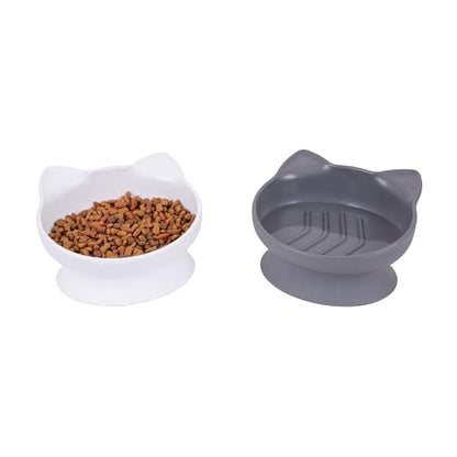 Kitty City Elevated Slow Feeder Cat Bowls (Set of 2), Whisker-Friendly Raised Cat Food Dishes with Ridges, Helps Reduce Fast Eating & Digestion Issues, Dishwasher Safe, 10.8 oz – White & Gray - color: White & Gray, style: Large - Slow Eat