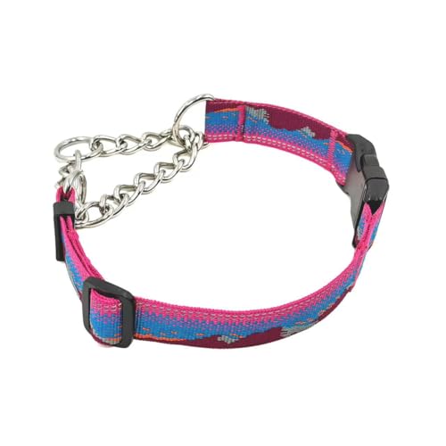 Martingale Dog Collars with Stainless Steel Chain, Reflective No Pull Walking Training Collar with Quick Release Buckle, Adjustable Slip Chain Nylon Dog Collars for Small Medium Large Dogs - color: Red and blue, size: Large