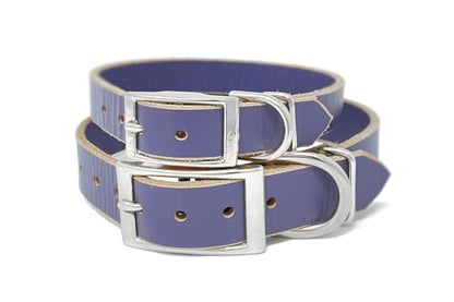 Handmade Personalized Bridle Leather Dog Collar, Engraved Stainless Steel Nameplate (Periwinkle Purple) - color: Periwinkle Purple