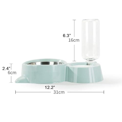 Double Dog Cat Bowls, Pets Water and Food Bowl Set with Detachable Stainless Steel Bowl, Automatic Water Dispenser Bottle No-Spill Pet Feeder for Cats Puppy and Small Dogs (Blue) - color: Blue