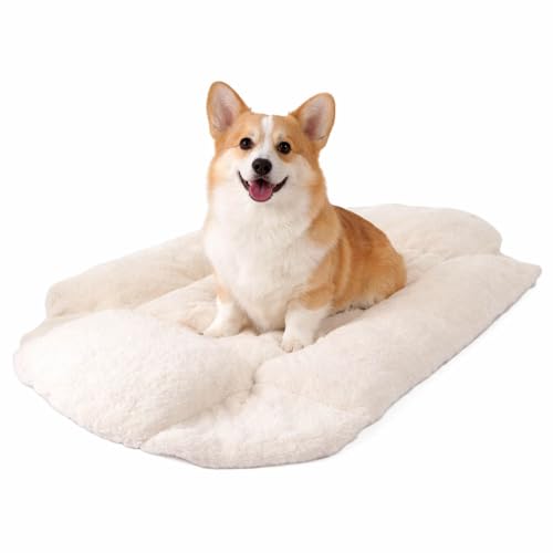 Helen's Pet Bed Plush Winter Dog Crate Pad, Medium (Label: L JP Size) - Soft Washable Crate Bed Cushion for Wire & Plastic Dog Crates, Carriers & Kennels, Multi-Fit - color: Ivory (Faux Fur), size: Medium