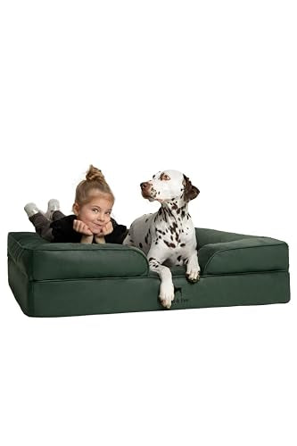 NOAH & PAW XL Dog Bed, 45x35x11 Inch, Orthopedic Large Dog Beds, Eggshell Memory Foam Infused with Cooling Gel, Inner Cover, Waterproof, Machine Washable (Faux Leather Sofa Collection) - color: Green, size: X-large