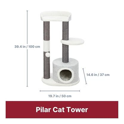 TRIXIE Pilar Cat Scratching Post 39.4 Inch - with Durable Sisal Rope (Gray) and Condo, Two Platforms, Top Platform with Backrest & Dangling Cat Toy - in Gray - color: Pilar