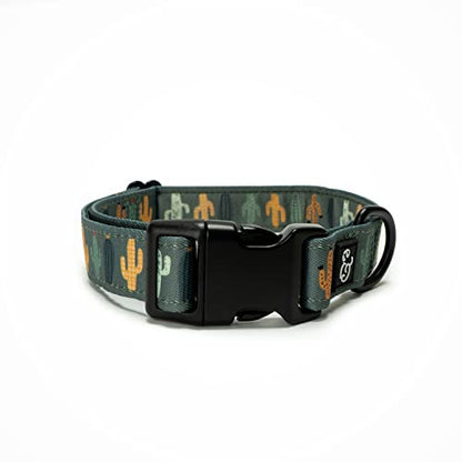 Lucy & Co. Looking Sharp Dog Collar - Durable Lightweight Designer Collar for Pets - Adjustable Metal Safety Buckle - Green Gold Cactus - Small - color: Looking Sharp Dog Collar, size: Small