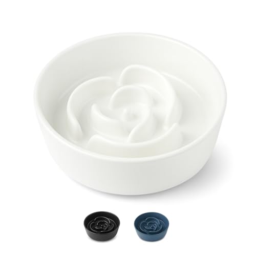 Ceramic Slow Feeder Dog Bowl for Small Dogs & Cats, 6 Inch Puzzle Pet Food Dish, Non-Slip Heavy Design, Helps Reduce Fast Eating, Bloating & Indigestion, Dishwasher Safe (Porcelain White) - color: Porcelain White