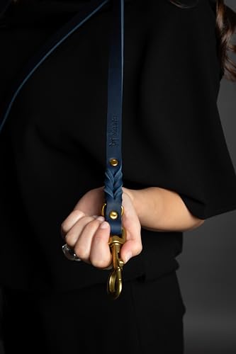 NOAH & PAW Leather Dog Leash, Premium Oil-Waxed Leather Braided, 8 ft Long Dog Leash with 6 Ways to Use Hands-Free, Quick-tie, Double Pet Lead Etc. Matching Collar Available. (Dark Blue) - color: Dark Blue
