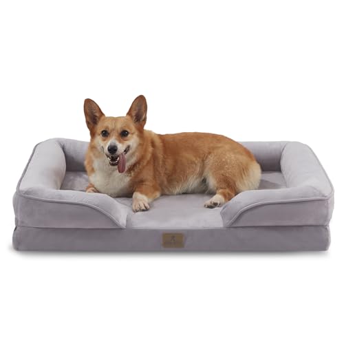 Bedfolks Orthopedic Dog Bed, Waterproof Dog Sofa Bed for Large Dogs, Egg Foam Pet Couch Bed with Removable Washable Cover and Nonslip Bottom, Light Grey - color: Light Grey, size: 35.0"L x 25.0"W x 6.5"Th