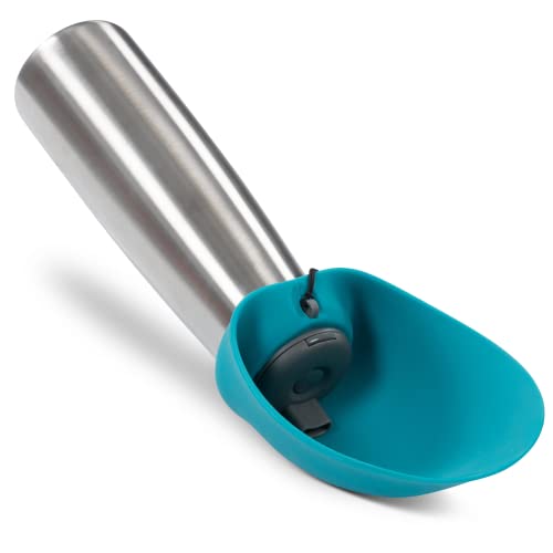 Messy Mutts Double Wall Vacuum Insulated Stainless Steel Travel Water Bottle with Silicone Flip Up Bowl | Pet Travel Necessity | Camping, Hiking, Walking Accessory | 20 oz / 600mL | Blue