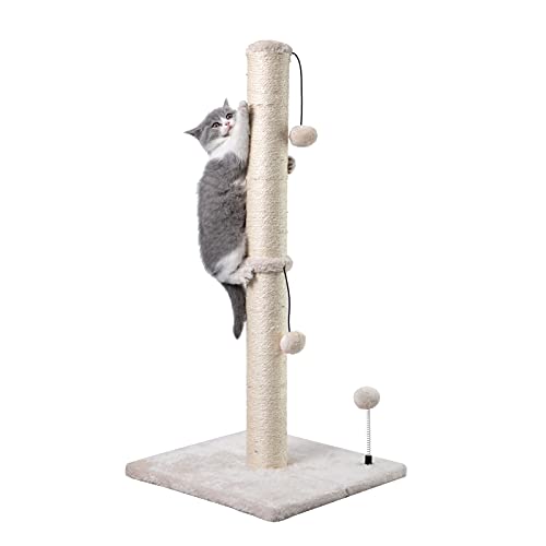 MECOOL 34” Tall Cat Scratching Post Premium Basics Kitten Scratcher Sisal Scratch Posts Trees with Hanging Ball for Indoor Cats, Beige - color: Beige, size: 34 inches for Adult Cats