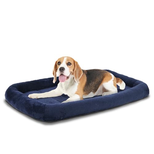 Bolster Dog Bed for Small Dogs 24''x18'', Soft Warm Foam Pet Sofa Bed, Machine Washable Pet Cat Crate Mat for Small Breeds, Navy Blue - color: Navy Blue, size: S:24x18x2.3 IN