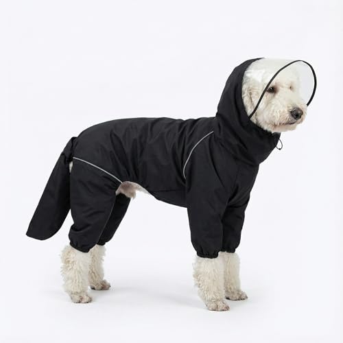 Dog Raincoat for Medium Large Dogs,rain Jacket Coat, Full Leg Coverage Waterproof Rain Suit with Detachable Hood & Tail, Reflective Strips，Labrador Retriever (Black for Boy, Large) - color: Black (General Version）, size: Large
