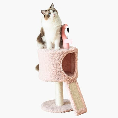 Catry Flamingo 2-Level 29" Cat Tree for Small Cats & Kittens with Replaceable Posts, Sisal Scratching Ramp, Pink Flamingo Designed Cute Condo with Toy, Pink - color: Pink