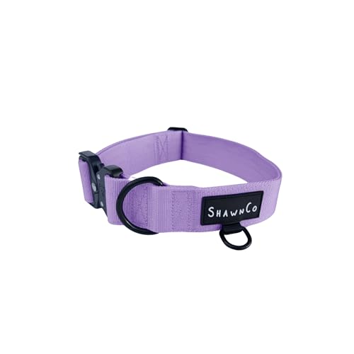 ShawnCo Basecamp Dog Collar- Premium, Adjustable, Heavy-Duty Nylon Tactical Dog Collar with Metal Buckle for Medium and Large Dogs (ICY Lilac, S) - color: Icy Lilac, size: S- No Handle
