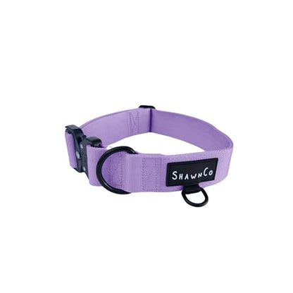 ShawnCo Basecamp Dog Collar- Premium, Adjustable, Heavy-Duty Nylon Tactical Dog Collar with Metal Buckle for Medium and Large Dogs (ICY Lilac, M) - color: Icy Lilac, size: M- No Handle