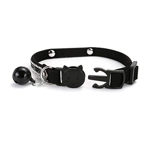Mogoko Personalized Breakaway Cat Diamond Collar, Customized Bling Kitten Pet Collar with Engraved ID Name Plate and Bell(Black - color: Black