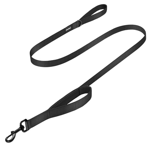 Dog Leash 6FT - Heavy Duty Dog Leash with Traffic Padded Double Handles - Safety Control Traning Leash for Large Medium Dogs - color: Black