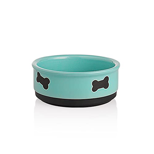 Sweejar Ceramic Dog Bowls with Bone Pattern, Dog Food Dish for Small Dogs, Porcelain Pet Bowl for Water 16 Fl Oz (New Turquoise) - color: Turquoise, style: Bone Pattern,5.5"x 2.2"(16 Fl Oz)