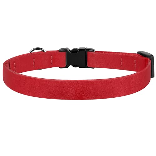 Breakaway Cat Collar Leather with Removable Bell - 13 Colors Available - Soft Adjustable Girl Boy Safety Lightweight Pet Kitten Collars Pink Brown Blue Green Red Orange Black (Red) - color: Red
