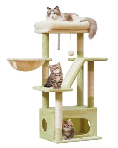 Taoqimiao Cat Tree,38.5-Inch Cat Tower for Indoor Cats,Suitable for Kittens with Luxurious cat condo with Adjustable Baskets and Luxurious Perch MS029SGB Green and Beige - color: Green and Beige, size: 38.5 Inches