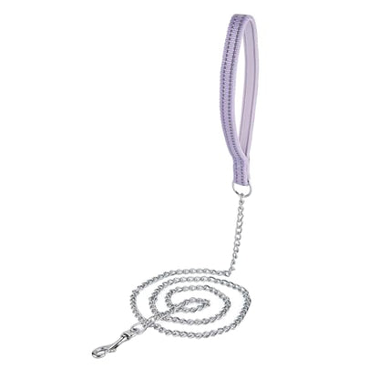 Chew Proof Metal Chain Leash,Nylon Handle with Soft Neoprene Padding and Reflective Stripe for Medium Dogs.(M, Purple Handle) - color: Reflective Purple, size: Medium