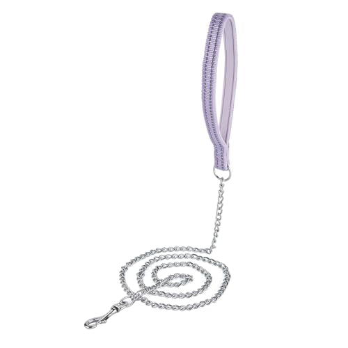 Chew Proof Metal Chain Leash,Nylon Handle with Soft Neoprene Padding and Reflective Stripe for Medium Dogs.(M, Purple Handle) - color: Reflective Purple, size: Medium