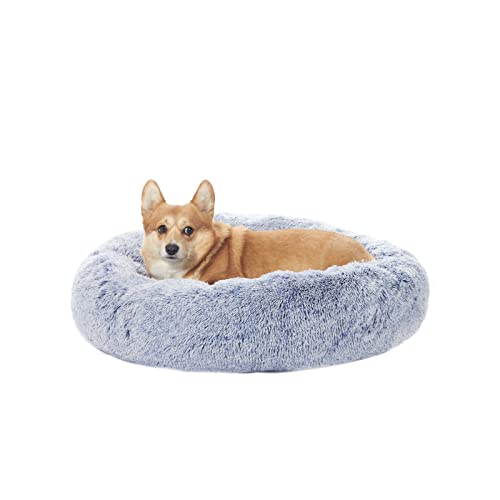 Bedfolks Calming Donut Dog Bed, 30 Inches Round Fluffy Dog Beds for Medium Dogs, Anti-Anxiety Plush Dog Bed, Machine Washable Pet Bed (Navy Blue, Medium) - color: Navy Blue, size: 30.0"L x 30.0"W x 8.0"Th