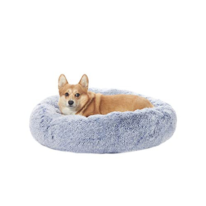 Bedfolks Calming Donut Dog Bed, 30 Inches Round Fluffy Dog Beds for Medium Dogs, Anti-Anxiety Plush Dog Bed, Machine Washable Pet Bed (Navy Blue, Medium) - color: Navy Blue, size: 30.0"L x 30.0"W x 8.0"Th