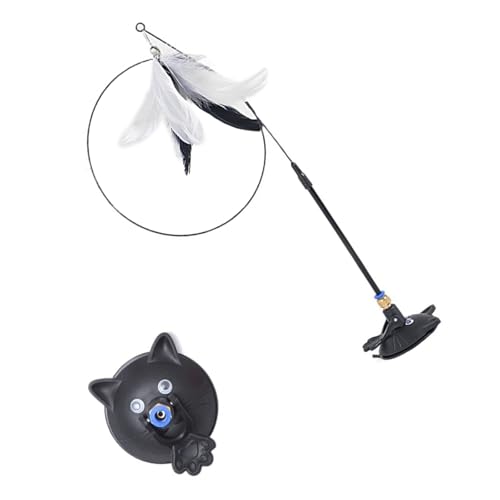 Pet Toy Kitten Teaser Wand Suction Cup Base Interactive Kitten Teaser Exercise and Entertainment for Active Felines Toy - color: Black