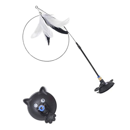 Pet Toy Kitten Teaser Wand Suction Cup Base Interactive Kitten Teaser Exercise and Entertainment for Active Felines Toy - color: Black